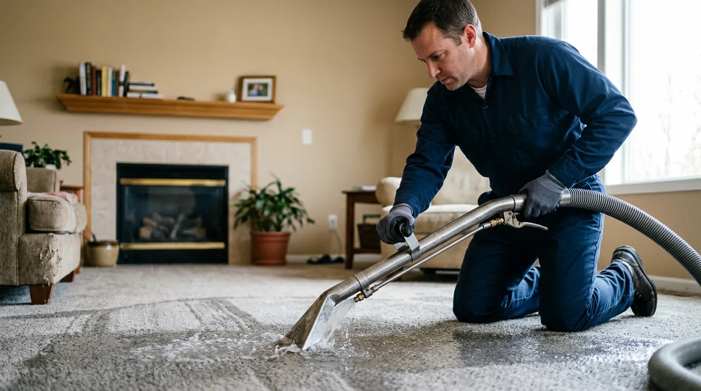 Water damage restoration technician working near Georgetown, IL
